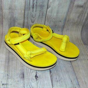 TEVA Flatform Universal Mesh Print Limelight Yellow Platform Sandals Womens SZ 9